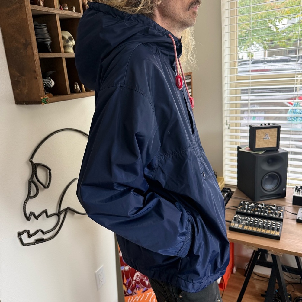 💀 SOLD 💀 Vintage 90s Hooded Anorak Nylon Windbreaker Jacket Blue & Yellow Gap M - Picture 3 of 10